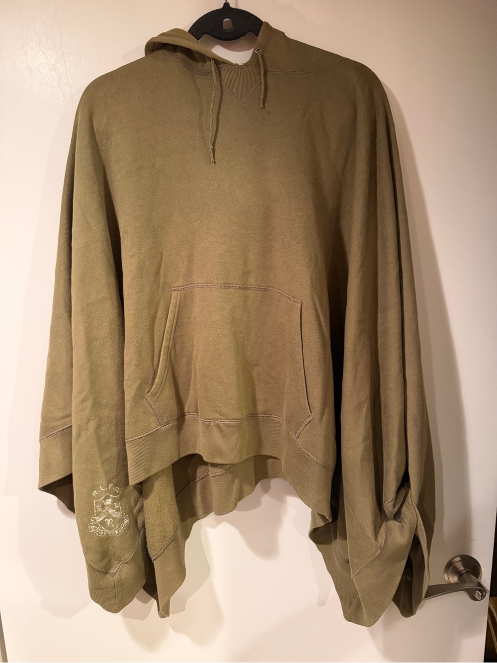 Relaxed Crewneck Hoodie Cape in Olive Green